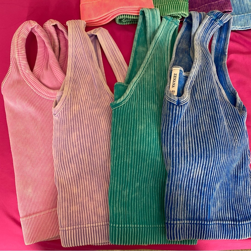 Zenana Outfitters Ribbed Tank Tops in Blue and Green